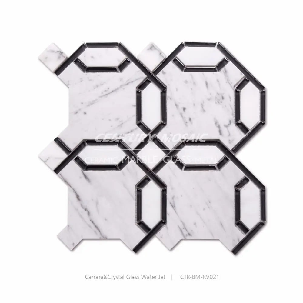 Century Mosaic Black Stone Marble with Brass Waterjet Mosaic Tile for Wall or Floor