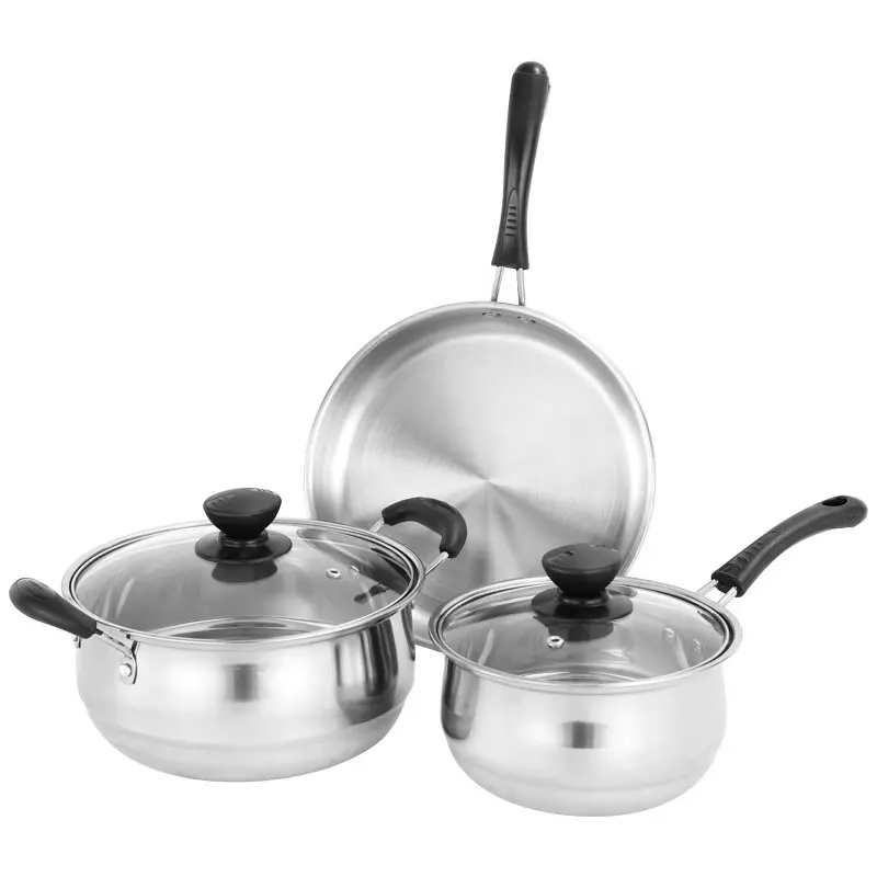 Three-piece High Quality Cookware Sets Kitchen Restaurant Home Stainless Steel Soup Milk Wok Hotpot Pot Pans and Pot Cooking Set