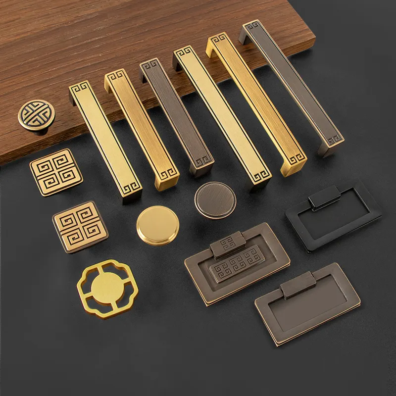 Handles Drawer Pulls Furniture Hexagon Shape Solid Brass Greek Key Shaped Cabinet Knob Handle