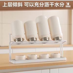 Étagère de rangement multi-niveaux à double couche en acier au carbone pour comptoir de cuisine avec plateau d'égouttage et support pour thermos thé/café - Product Image 4
