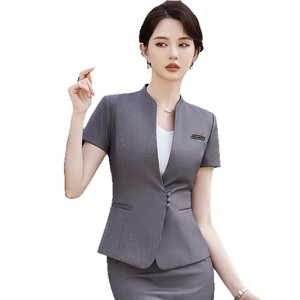 Women's Professional Summer Work Suit Short Sleeve Hotel Uniform Elegant Polyester Cotton Blend Skirt Set - Product Image 5