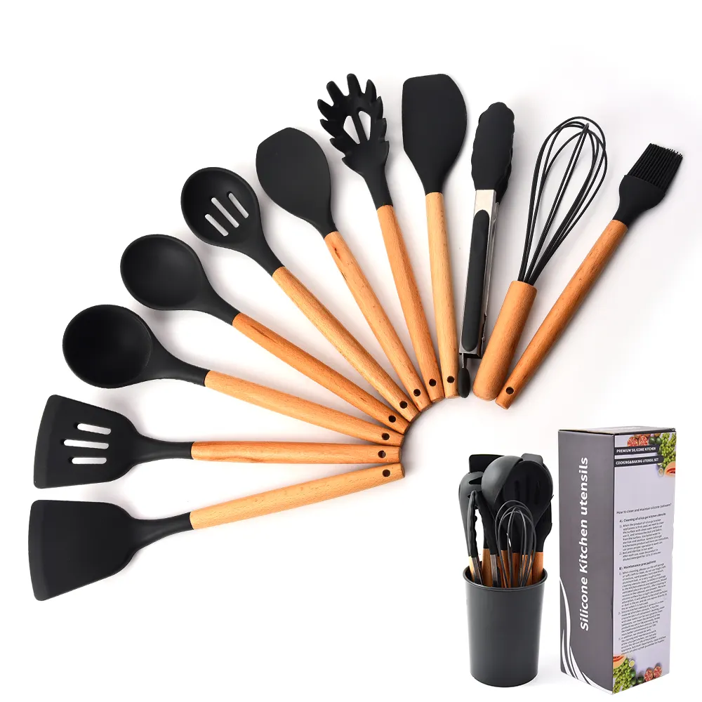 Nuevo diseño directamente de fábrica 12PCS accesorios de cocina de Nylon con madera de aureate utensilios de cocina