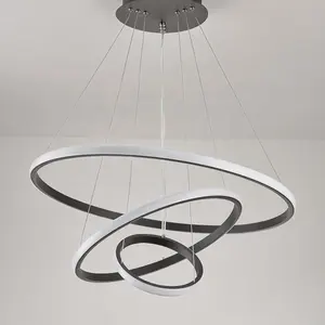 Lustre de luxe rond à 3 anneaux pour salon d'hôtel, ligne de cercle rond, acrylique, métal doré, LED, lampe suspendue