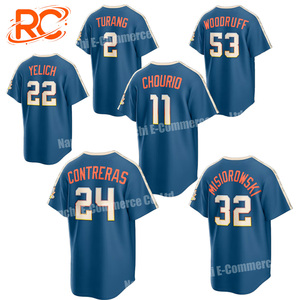 Maglia da Stadio Milwaukee City Connect 2026 per Uomo, Blu Minerale, Vendita all'Ingrosso # 22 Yelich # 11 Chourio # Maglia da baseball 32 Misiorowski - Product Image 1