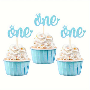 Glittery Gold Confetti Paper One-Year-Old Baby <b>Birthday</b> & Children's Day Cake <b>Topper</b> Cupcake Picks and Cake Decoration Cards - Product Image 2