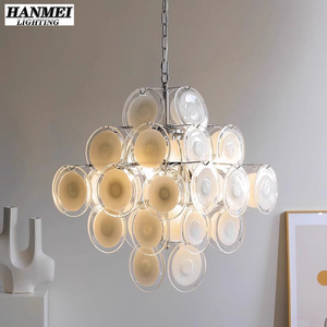 Luminaire suspendu moderne de forme carrée, de taille moyenne, de forme ronde, pour salon, chambre à coucher, hôtel, avec abat-jour en verre brun HM-LK-6400 Rose - Product Image 1