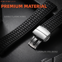 Bracelet de montre en caoutchouc fluoré FKM de 20 mm pour RLX GMT-Master II, texture quadrillée, bracelet en caoutchouc CTS avec fermoir déployant en acier inoxydable