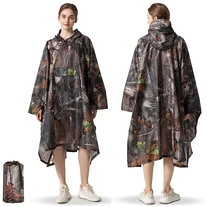 Poncho de chuva com capuz para adulto com bolso Waterproof Lightweight Unisex Raincoat para caminhadas Camping Emergency Tent