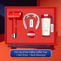 Ensemble cadeau personnalisé avec impression UV, comprenant une tasse à café en acier inoxydable 316, un sèche-cheveux et un masseur pour le cou, cadeau promotionnel pour entreprise