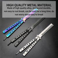 Outils de coiffure personnalisés de marque privée Peigne à barbe de poche d'entraînement en acier inoxydable Couteau papillon pliant Peigne