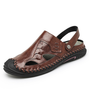Sandales de plage pour hommes en cuir véritable extra-larges avec embout de protection, service de personnalisation du logo, fournitures d'usine - Product Image 3