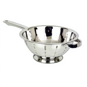 Passoire en acier inoxydable avec longue poignée et poignée latérale, égouttoir durable pour la cuisine - Product Image 1