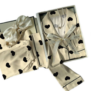 仿真真丝睡袍春夏新款简约心高档长袖居家服套装批发 - Product Image 1