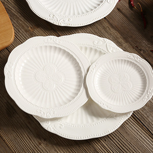 Plato de porcelana en relieve-Juego de platos de cena, plato de <span class=keywords><strong>pasta</strong></span>/ensalada/postre Lavavajillas Juego de vajilla para microondas - Product Image 5