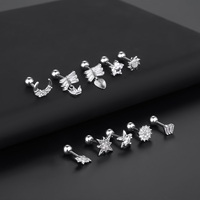 Steel Tragus Helix Piercing Earring 16G Women Zircon Moon Star Cartilage Stud Piercings Earring Sexy Jewelry