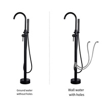 Robinet de baignoire sur pied en laiton et cuivre pour salle de bain, avec douchette à main en ABS et bec pivotant à 360°