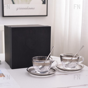 Juego de Tazas y Platos de Cristal de Alta Calidad al por Mayor, Juego de Tazas y Platos para Té de la Tarde, Boda, Café, Juego de 6 Piezas - Product Image 1