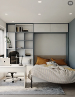 Lit mural escamotable moderne en bois, taille Queen, avec rangement, revêtement en microfibre, couleur personnalisable, pour la maison