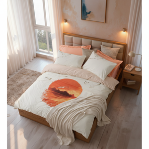 Juego de Funda Nórdica de Lujo Cotton Box Maritime, Satén, Tamaño King/Individual, Diseño Atardecer Salmón, Ropa de Cama Tejida para el Hogar, Incluye 4 Piezas - Product Image 3