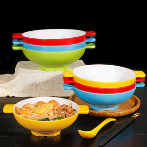 Juego de tazones de melamina de doble asa, coloridos, para sopa y fideos, para uso en hoteles y restaurantes. - Product Image 1