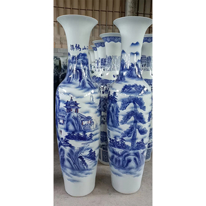 Vaso da pavimento blu e bianco cinese da disegno vaso da pavimento decorativo per la casa grande vaso - Product Image 1