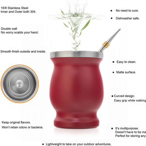 Juego de tazas de doble pared para café, juego de té Mate con cuchara, paja, Bombilla, 8Oz, para Yerba Mate - Product Image 3
