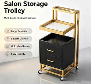 Gold Metal Salon Trolley Storage <b>Cart</b> with Drawers Rolling Barber Shop Utility Cabinet - Product Image 1