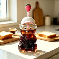 Bouteille en verre Ours avec couvercle et paille – Mignonne bouteille en verre Ours pour café, jus, thé, smoothies et eau infusée