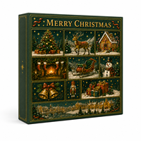 Boîte-cadeau calendrier de l'avent de Noël portable personnalisée, design de dossiers, 10 compartiments illustrés de tailles variées, gaufrage, revêtement UV