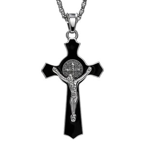 yunnique Stainless Steel <b>Cross</b> Pendant Necklace For Men Geometric Design Black And Silver Tone Crucifix Religious Jewelry - Product Image 5