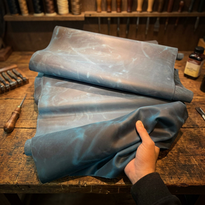 BS International Custom Blue Printed Cowhide <b>Leather</b> Split Crunch Shiny Crazy Grain Wind Proof Polished Craft Accessories Home - Product Image 1