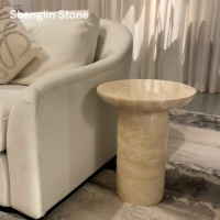 Table d'appoint ronde en travertin, style nordique moderne, forme champignon, pour projet d'aménagement intérieur de villa et salon, directement de l'usine