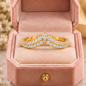 Bague élégante en or 14 carats en forme de V avec diamants, légère et tendance, pour un usage quotidien, bague Wishbone, bijoux fins à la mode pour femmes - Product Image 5