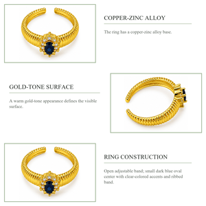 Anillo Ovalado de Zafiro Chapado en Oro de 10K Livia con Engaste Pavé, Anillo Clásico de Compromiso con Gema para Mujer - Product Image 3