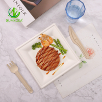 Assiette carrée jetable SUMKOKA biodégradable et compostable de 10 pouces en pulpe de canne à sucre pour dîner