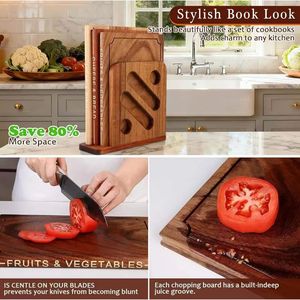 Wooden Cutting Board Set 3 Piece Book Shaped With <b>Stand</b> For Meat Fish <b>Vegetables</b> Cheese Bread Kitchen Use - Product Image 3