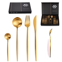 Ensemble de couverts de luxe 24 pièces avec boîte haut de gamme, service personnalisé de 24 couverts mats colorés pour 6 personnes, comprenant couteau, fourchette et cuillère