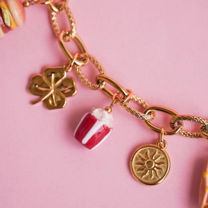 Collar con Colgante de Trébol de Cuatro Hojas y Corazón, Cadena Suelta DIY de Acero Inoxidable, Chapado al Vacío en Oro de 18K, de Moda - Product Image 3