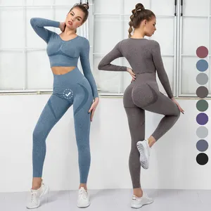 2024 Custom LOGO Sports Scrunch Butt Leggings Long Sleeve Mulheres Seamless yoga sets
