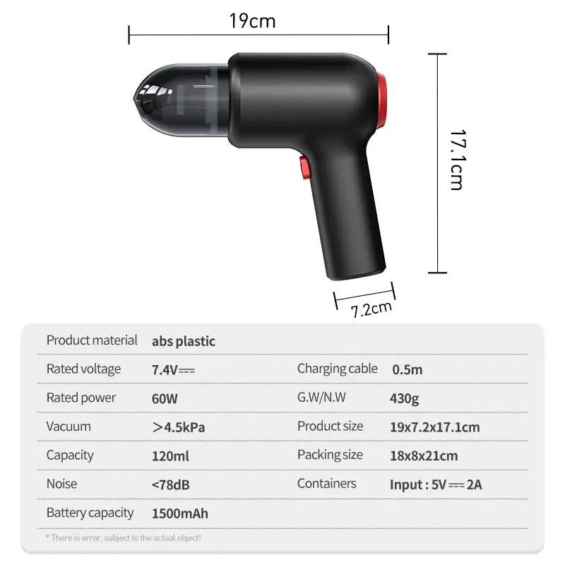 Aspirador de coche Usb de diseño Popular, aspirador de mano ABS, aspirador de coche de 60W, práctico aspirador de coche