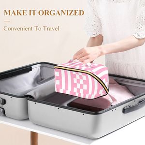 Sturdy Rhombus Pattern Cosmetic Bag, Portable <b>Makeup</b> <b>Case</b> with Brush Holder & Inner Compartments, Flat Packing Storage Pouch - Product Image 6