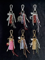 Breloque de sac vintage en velours mystique, porte-clés céleste fait main avec pierre naturelle, perle, soleil, lune, pendentif œil porte-bonheur, cadeau de bijoux