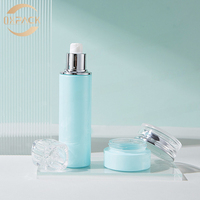 Bouteilles en verre bleu menthe brillant de 40 ml, 80 ml, 100 ml, 120 ml, pots à crème avec couvercles facettés transparents pour sérum visage, lotion corporelle