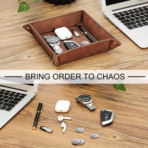 <b>Men</b>'s PU <b>Valet</b> Tray Bedside Table Organizer Tray Tray Watches Wallets Cell Phones Keys Office Travel Dresser Leather Single - Product Image 5