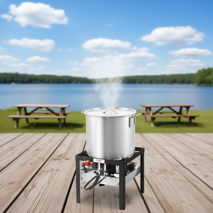 Olla de acero inoxidable de 100 qt para cocinar al aire libre con colador para cocinar cangrejos y langostas. - Product Image 2