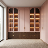 Armoire de chambre à coucher moderne en bois rose poudré certifiée ISO, avec moulures cintrées, disponible en OEM/ODM pour villas