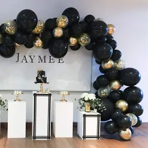 亚马逊热卖黑色和金色气球花环套件气球拱形横幅单身婚礼装饰