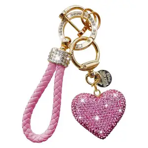 Luxury Crystal Car Keychain for Women Bling Rhinestone Heart Shape Key chains Charm Pendant Cute Keychain car Key ring Accessory