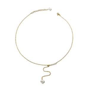 Collier de perles en acier inoxydable 316L plaqué or PVD, chaîne durable et résistante avec design de perle tombante - Product Image 1