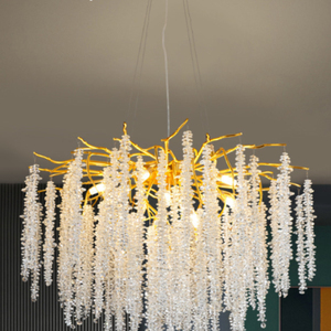 Lustres suspendus de grande taille pour escalier duplex, avec fleurs en cristal et pompons en érable, branches en laiton, luminaires suspendus pour villa - Product Image 2
